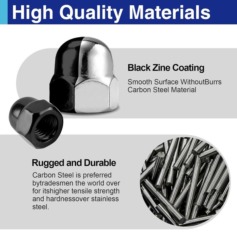 Usdrwam 35Pcs #10-24 Acorn Cap Nuts, Zinc Plating-Black Hex Head Acorn Cap Nuts, Stainless Steel 18-8 (304) Hexagon Dome for Indoor Outdoor - Image 4